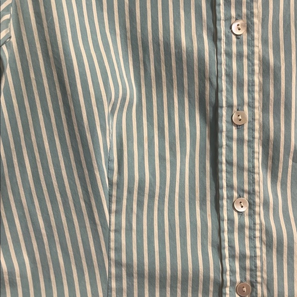 Lafayette 148 Robin’s Egg Blue Striped Button Down Shirt - Picture 3 of 6